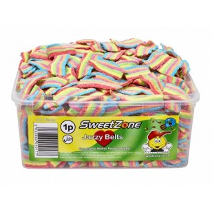 Sweetzone Halal JAZZY BELTS RETRO JELLY CANDY SWEETS Tub of 600pcs Sweetzone Halal JAZZY BELTS RETRO JELLY CANDY SWEETS Tub of 600pcs